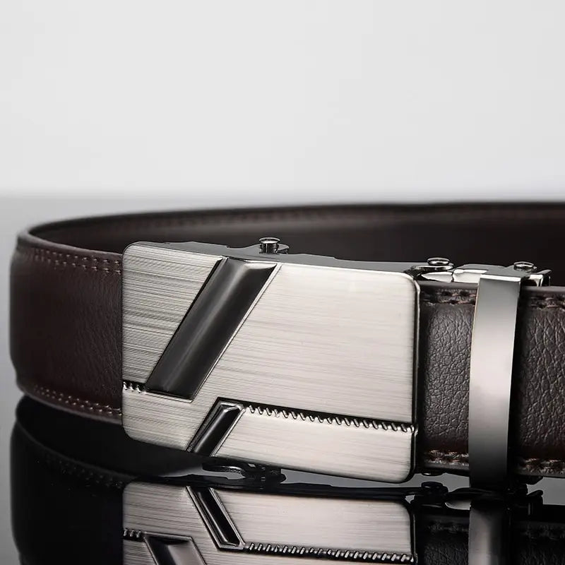 Mens Automatic Buckle Leather Belt – Luxury Business Accessory for Formal Wear