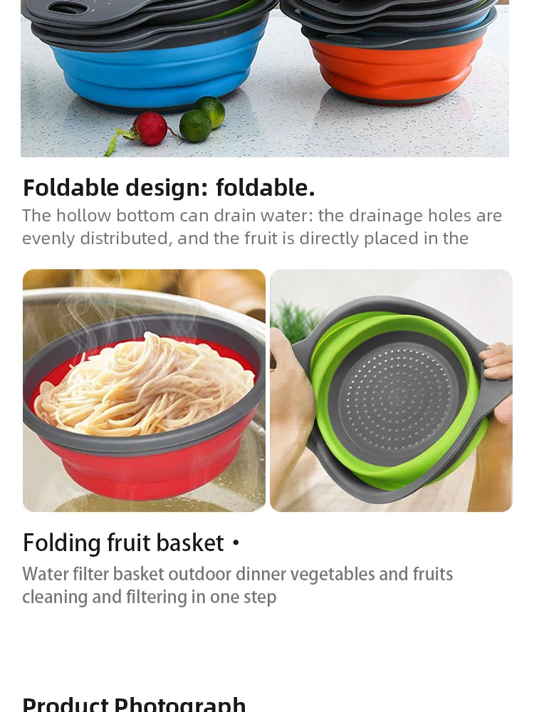 Collapsible Silicone Colander – Foldable Strainer for Kitchen Fruit Washing