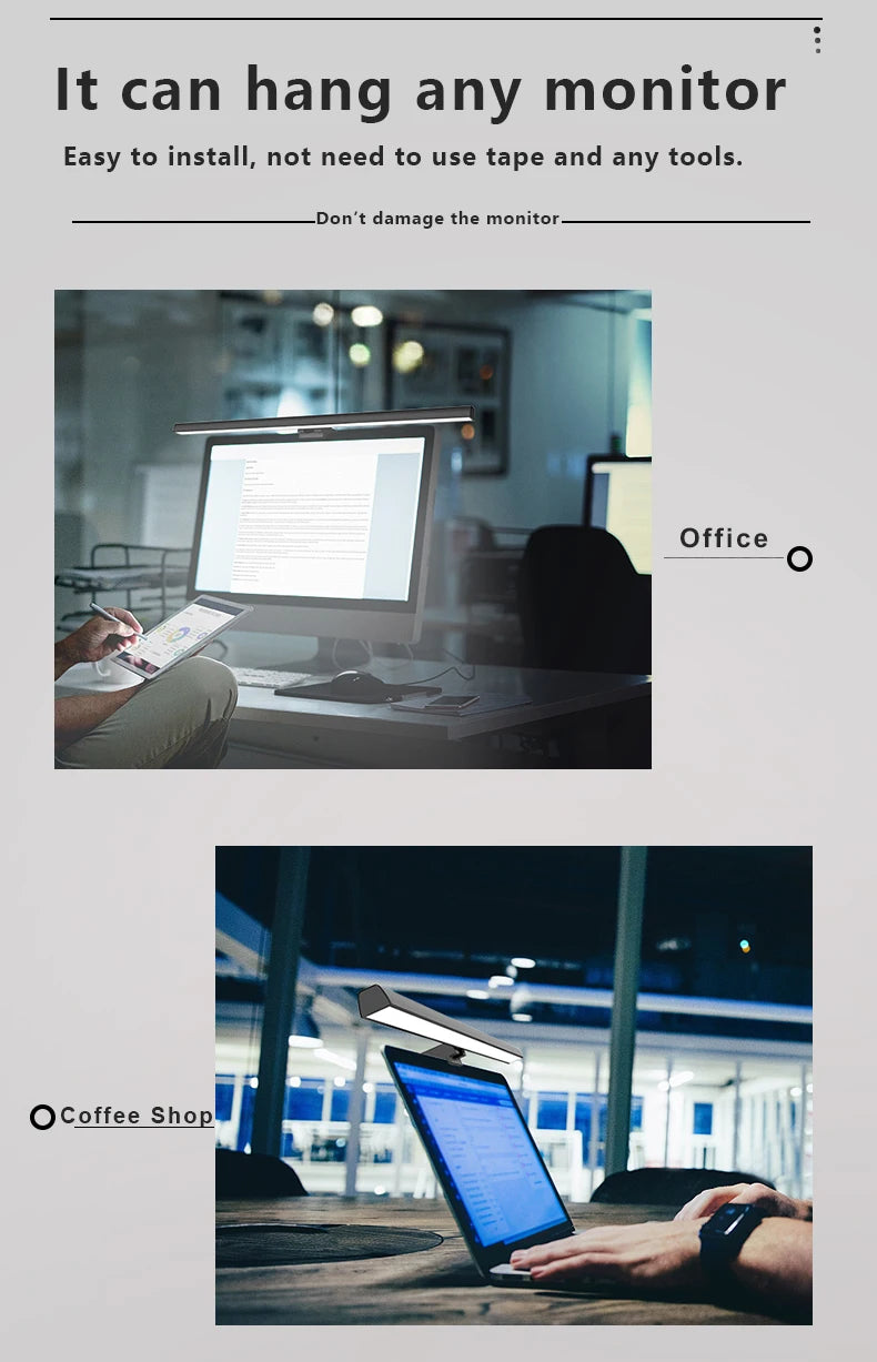 50cm Computer Monitor Light Bar – Stepless Dimming USB Lamp for Study Reading