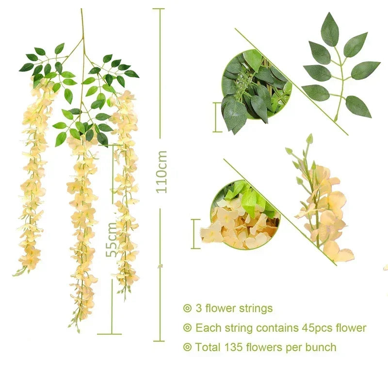 Silk Wisteria Hanging Vines – 110cm Artificial Flower Garland for Wedding Decor