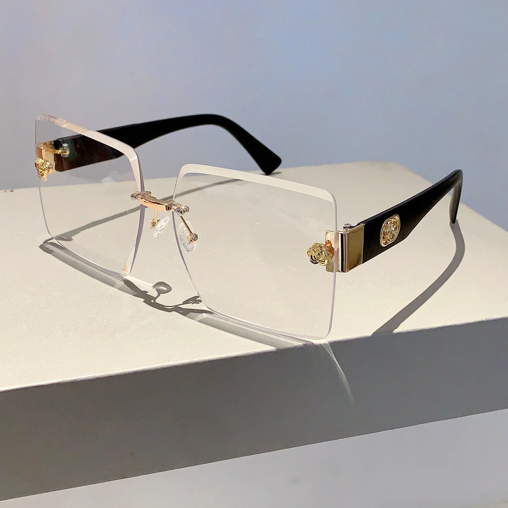 Oversized Rimless Square Sunglasses – Gradient Fashion Eyewear for Women