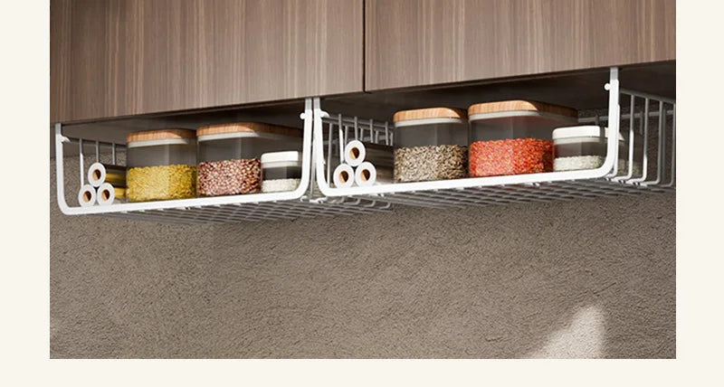 Iron Under Cabinet Hanging Baskets – Heavy Duty Storage for Kitchen Pantry
