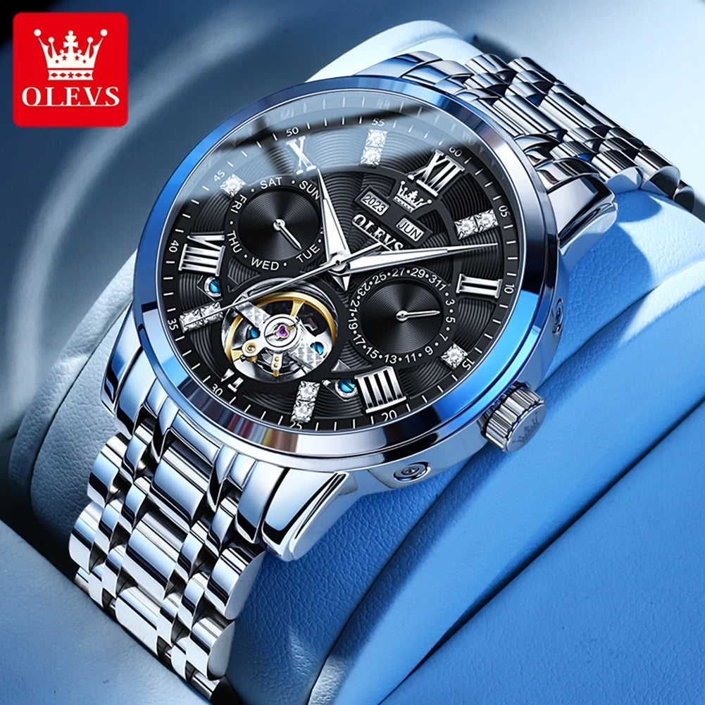 OLEVS Automatic Mechanical Watch – Skeleton Flywheel for Men's Business Wear