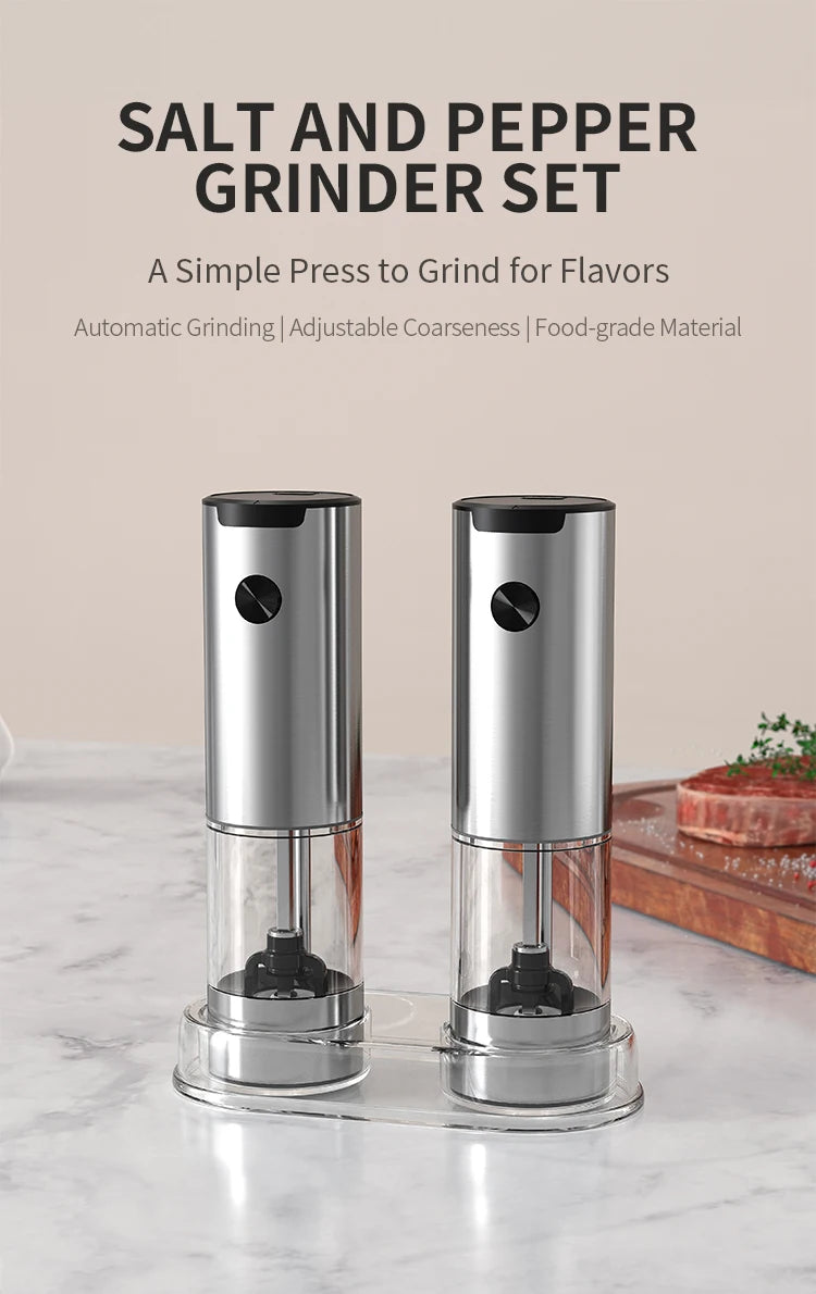Electric Salt and Pepper Grinder – Adjustable LED Mill for Kitchen Cooking