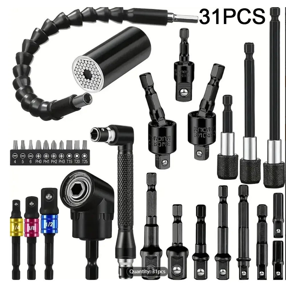 Flexible Drill Bit Extension Set – 105° Right Angle Adapter for Power Tools