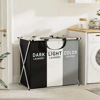 Large 3-Section Laundry Hamper – Foldable Divider Basket for Clothes Storage
