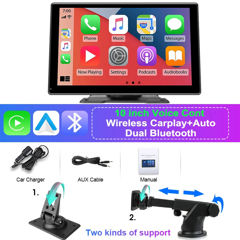 10 Inch 4K Dash Cam – Wireless Carplay GPS Navigator for Vehicle Dashboard
