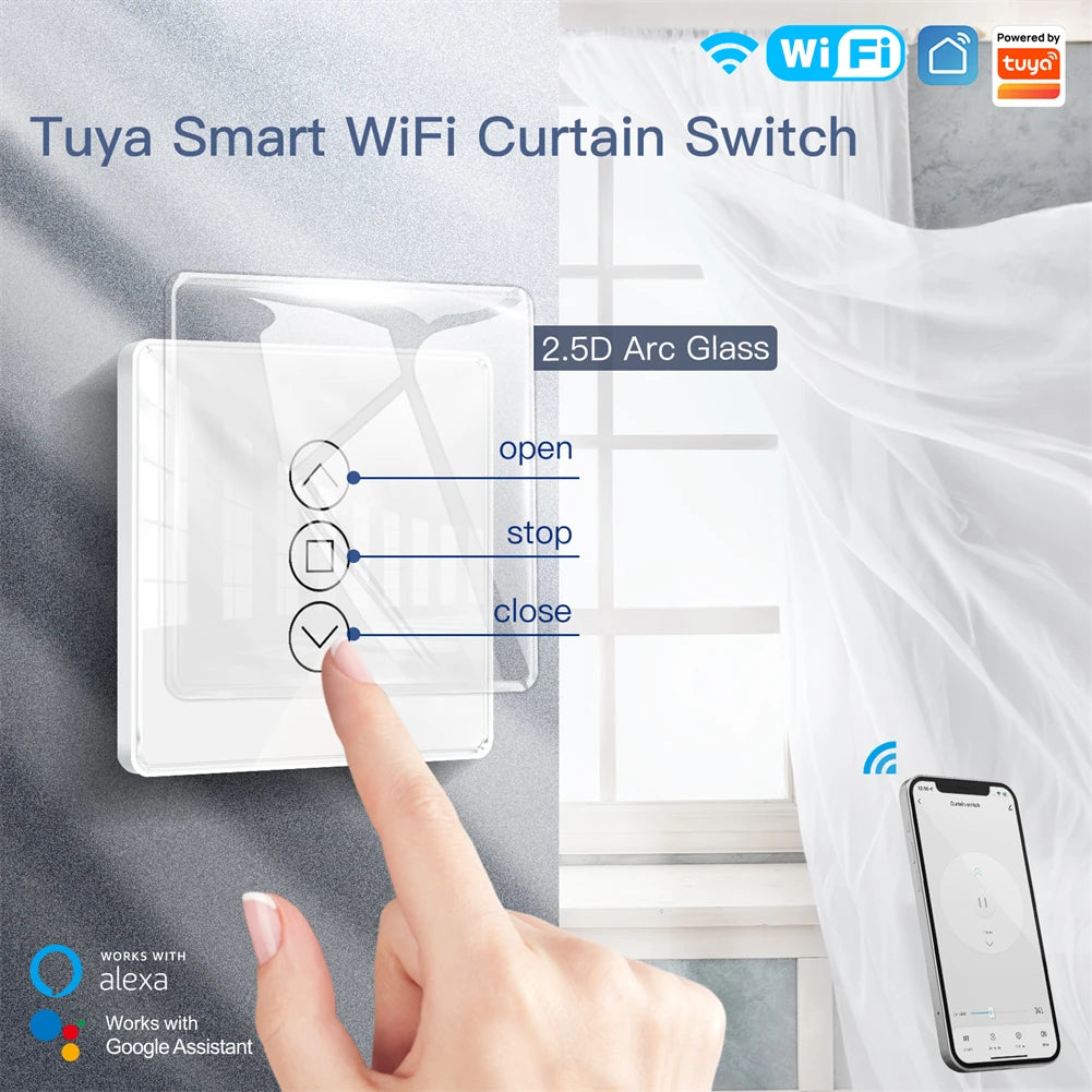 WiFi Smart Glass Curtain Switch – Touch Control for Roller Blind Automation