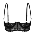 Wetlook Leather Push Up Bralette – Underwire Lace Lingerie for Sexy Cosplay