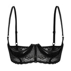 Wetlook Leather Push Up Bralette – Underwire Lace Lingerie for Sexy Cosplay
