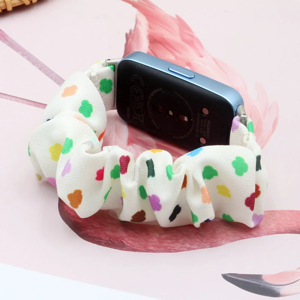 Printed Fabric Scrunchie Band – Soft Nylon Strap for Huawei Band 7 Women