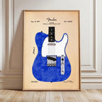 Vintage Electric Guitar Blueprint – Canvas Wall Art for Music Studio Decor