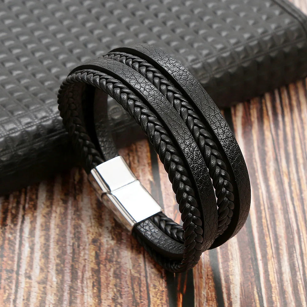 Tiger Eye Leather Bracelet – Multi-Layer Beaded Jewelry for Men