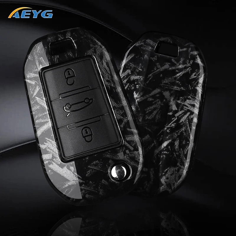 Carbon Fiber Car Key Case – Protective Keychain Cover for Peugeot and Citroen