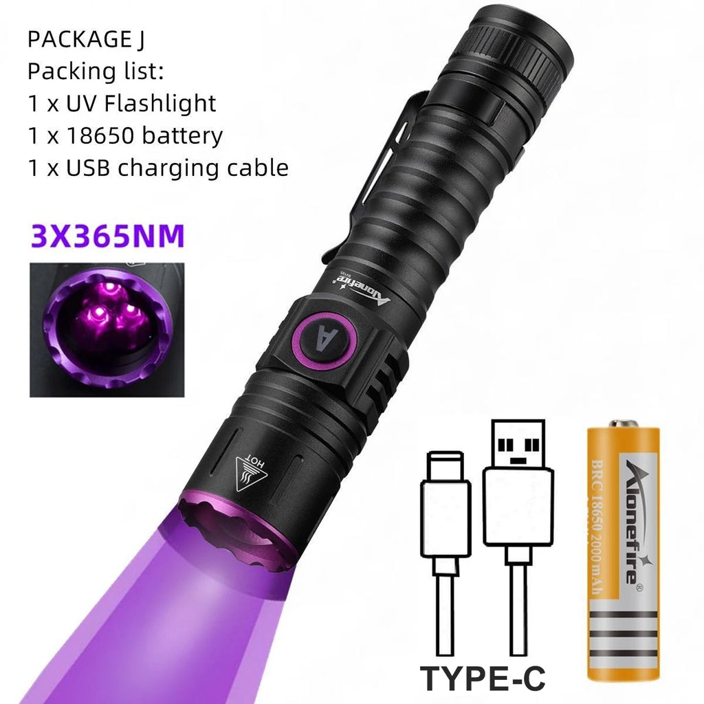 15W UV 365nm Blacklight Flashlight – Rechargeable Torch for Pet Urine Detection