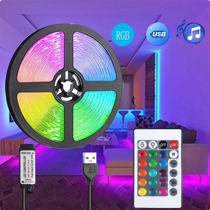 USB RGB LED Strip Light – Color Changing Remote for Holiday Decoration