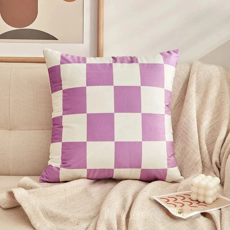 Checkerboard Plaid Cushion Cover – Retro Square Pillowcase for Home Decor