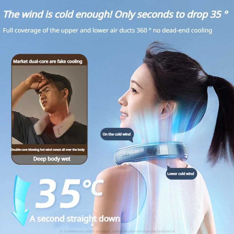 Portable Neck Fan – 10000mAh Rechargeable Silent Cooling for Outdoor Camping