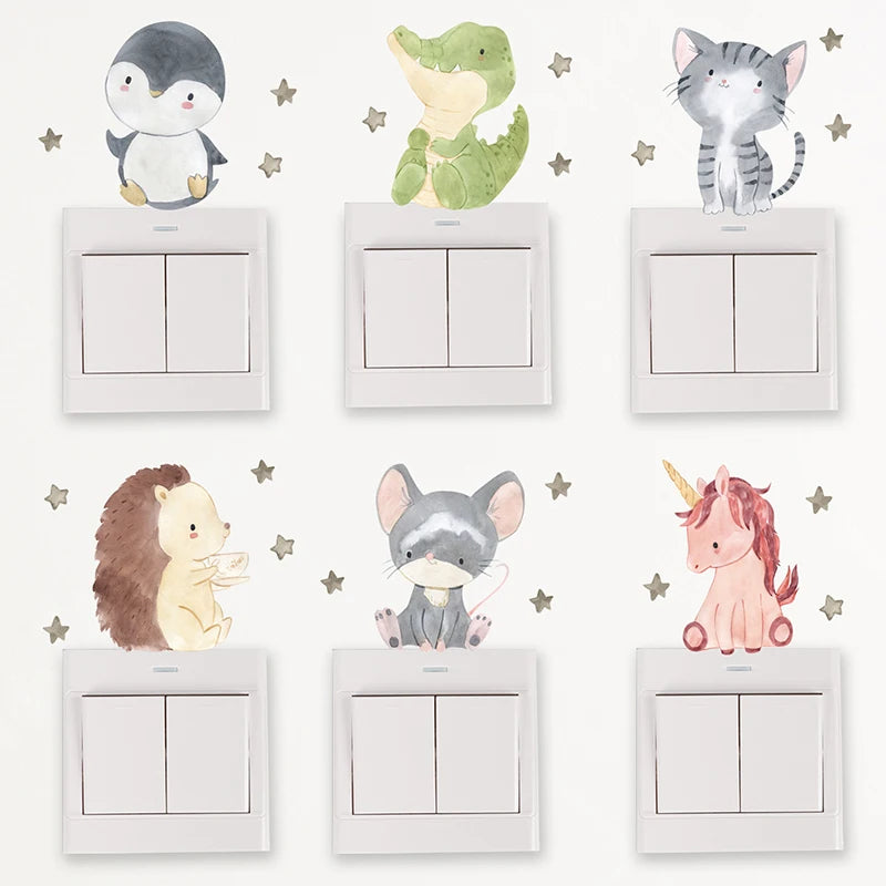Cartoon Animal Switch Stickers – Cute Boho Wall Decals for Kids Nursery
