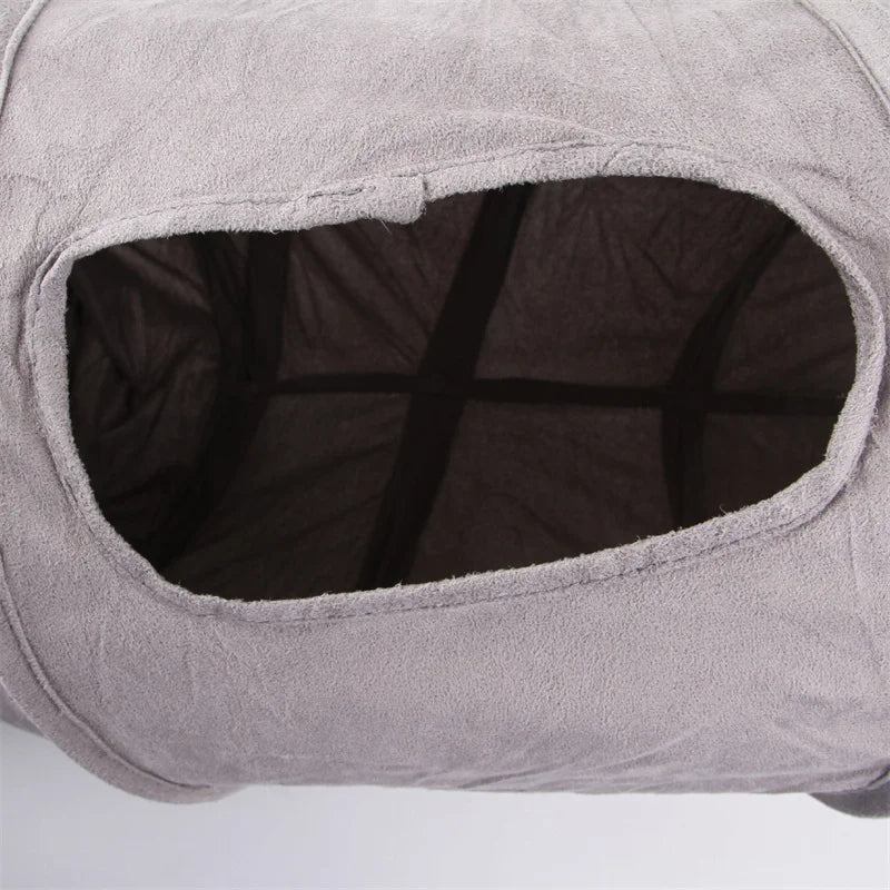 Collapsible S-Shape Cat Tunnel – Grey Suede Crinkle Toy for Indoor Pets