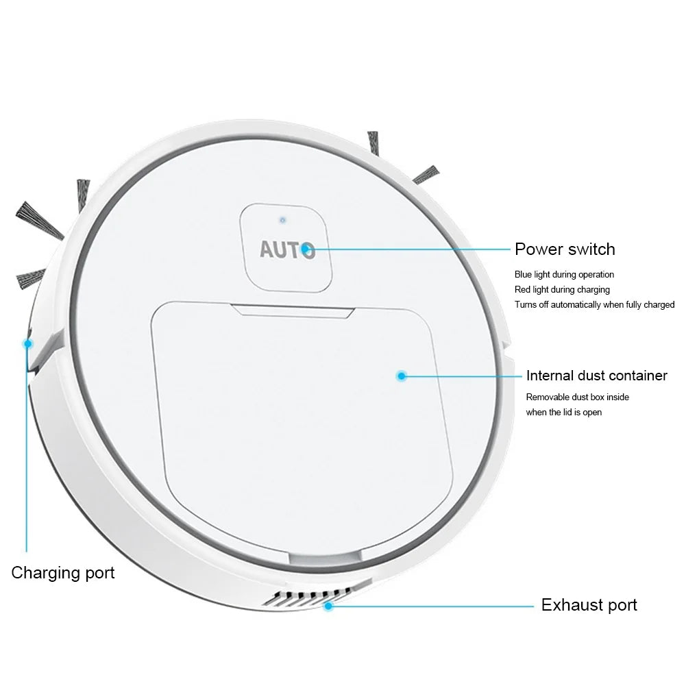 3-in-1 Robot Vacuum Mop – USB Rechargeable Cleaner for Home Pet Hair