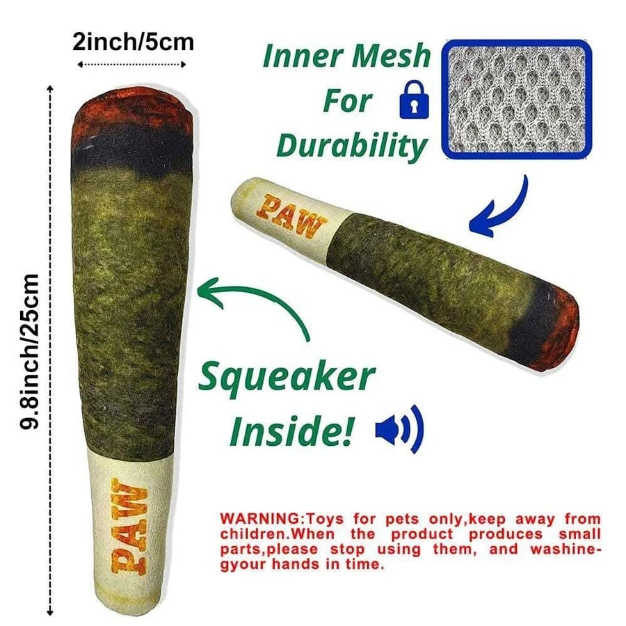 Plush Cigar Dog Toy – Durable Squeaky Chew for Small Breed Puppies