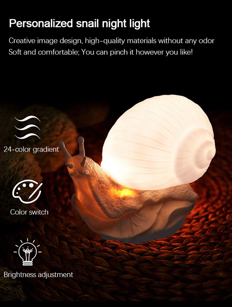 Cute Snail Night Light – Color Changing Bedside Lamp for Kids Room Decor