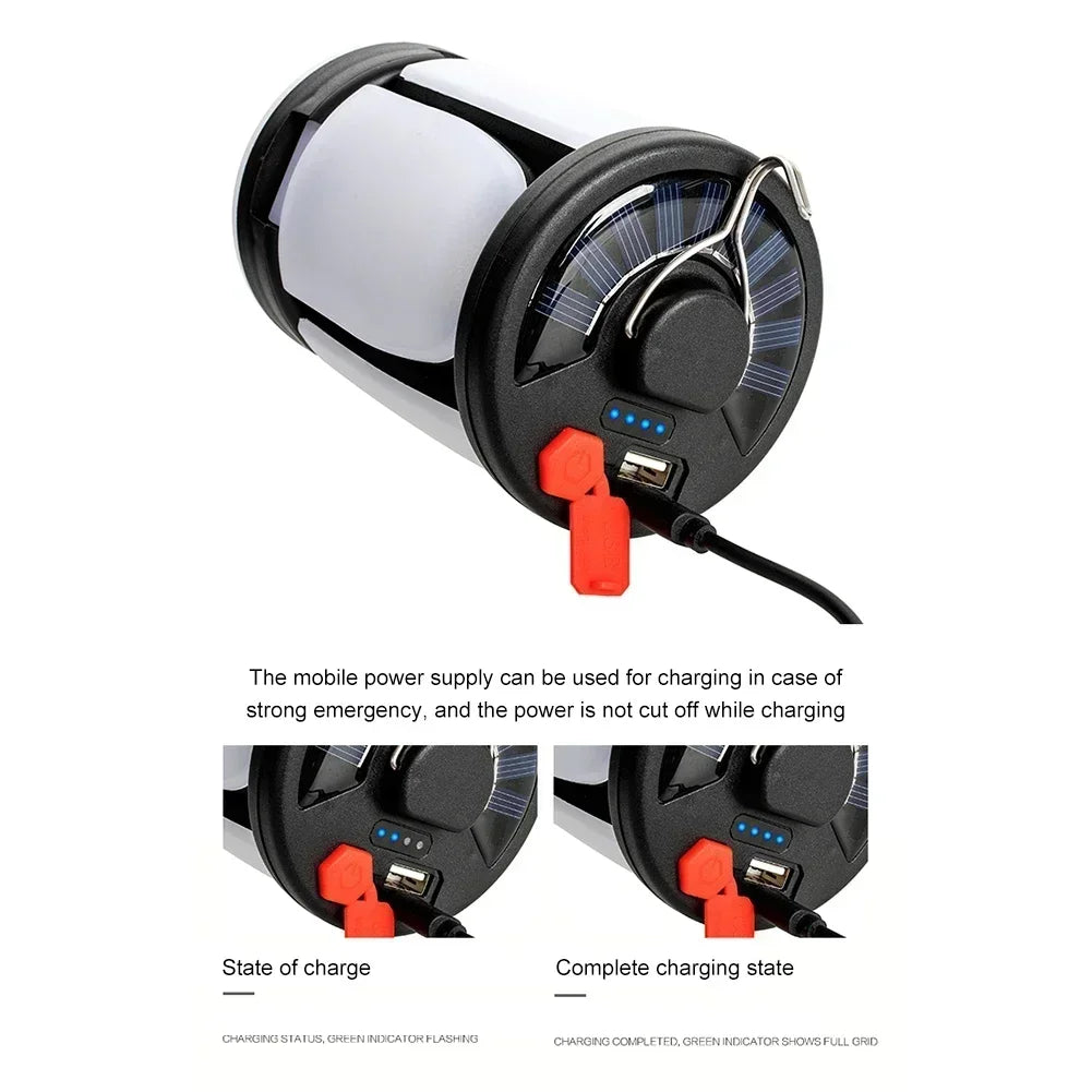 Rechargeable Solar LED Lantern – 1000LM Power Bank for Camping and Fishing