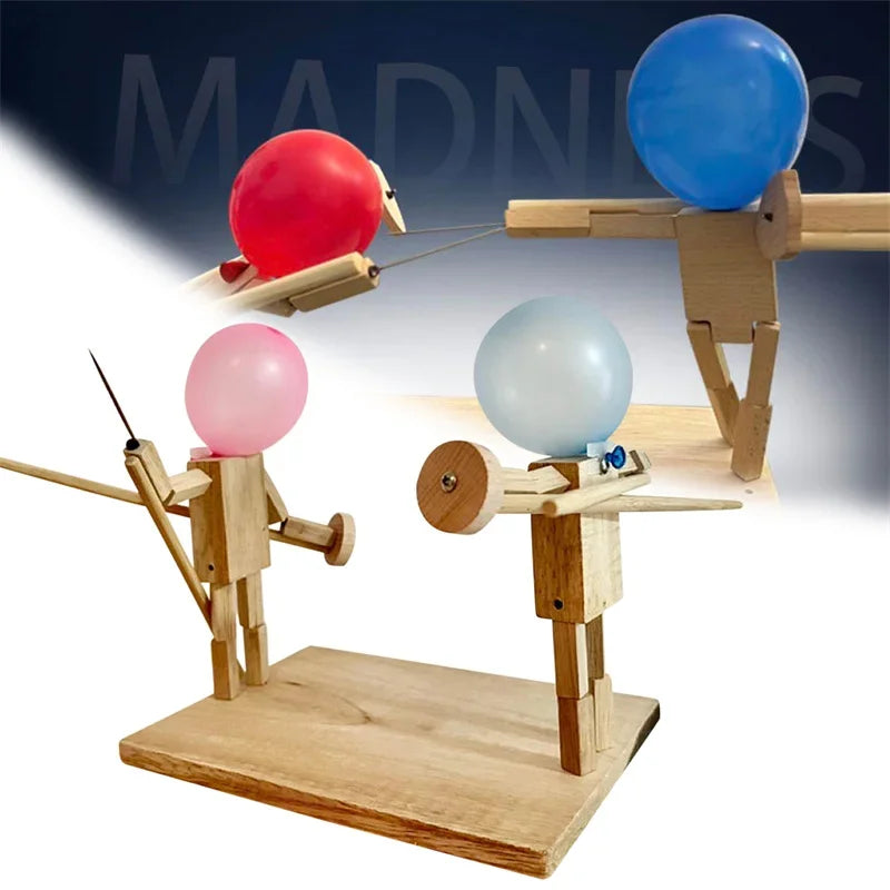 Wooden Fencing Puppet Battle – Bamboo Robot Game for Two-Player Fun