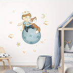 Cute Prince Fox Wall Decals – Cartoon Balloon Star Decor for Nursery Bedroom