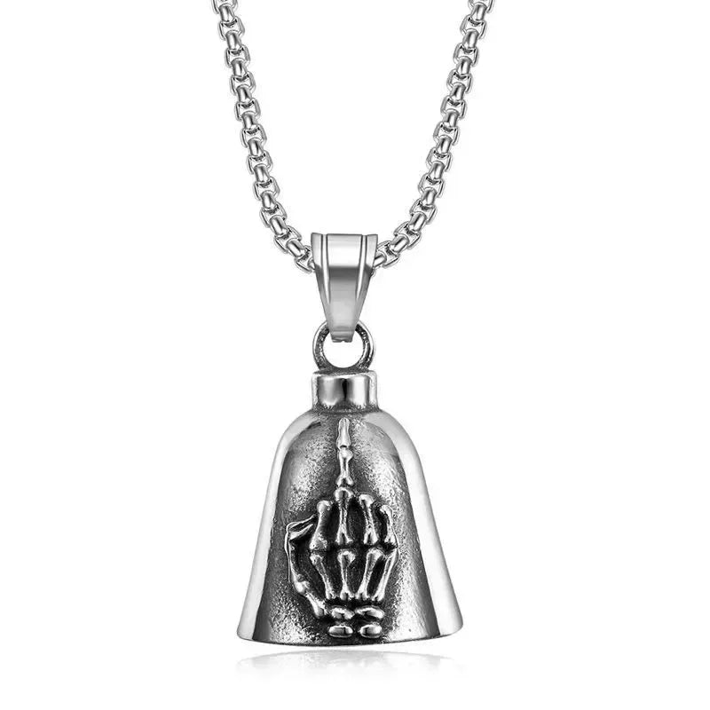 Vintage Jesus Cross Bell Pendant – Religious Biker Necklace for Men