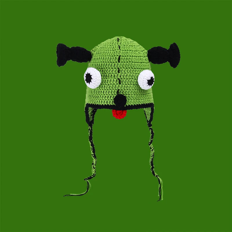 Knitted Monster Balaclava – Green Devil Hat for Halloween Cosplay Costume