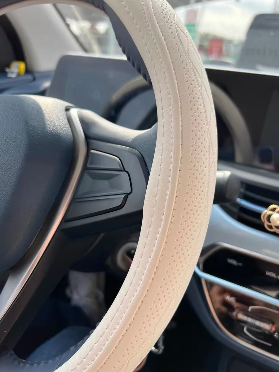 Napa Leather Steering Wheel Cover – Perforated 15 Inch Grip for Car Interior