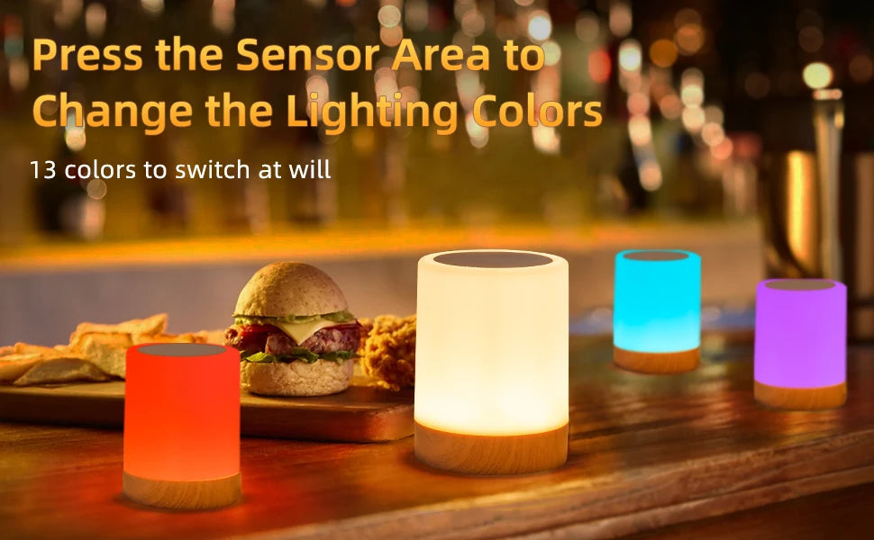 Smart RGB Touch Bedside Lamp – USB Rechargeable Night Light for Bedroom Decor