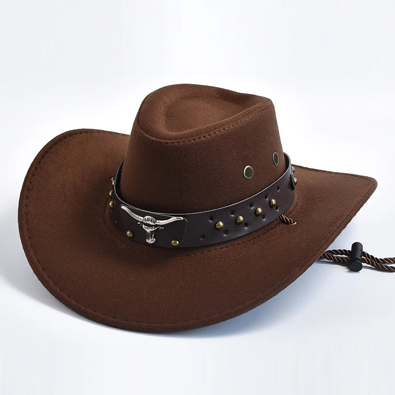 Faux Suede Western Cowboy Hat – Wide Brim Fedora for Party Cosplay