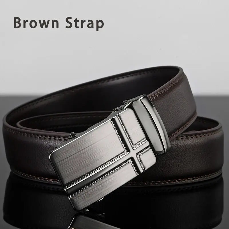 Mens Automatic Buckle Leather Belt – Luxury Business Accessory for Formal Wear