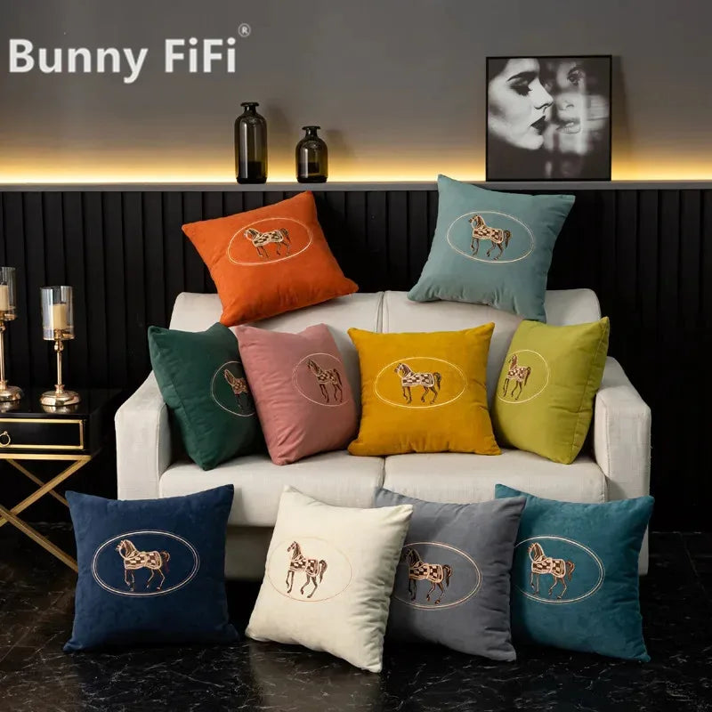 Embroidered Horse Cushion Cover – 45cm Decorative Pillow Case for Home Sofa