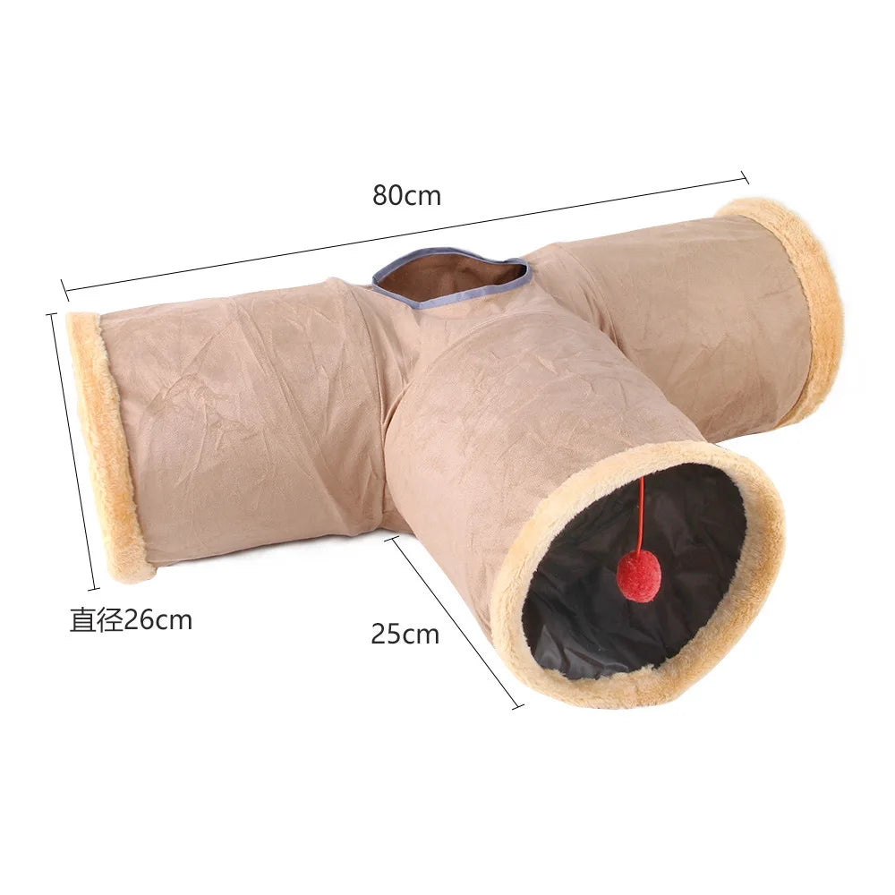 Foldable Suede Cat Tunnel – Porous Interactive Tube for Pet Entertainment