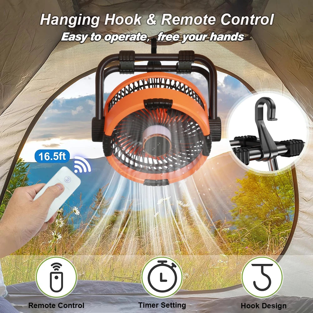 Portable Camping Fan – 20000mAh Rechargeable LED Tent Light for Outdoor Travel