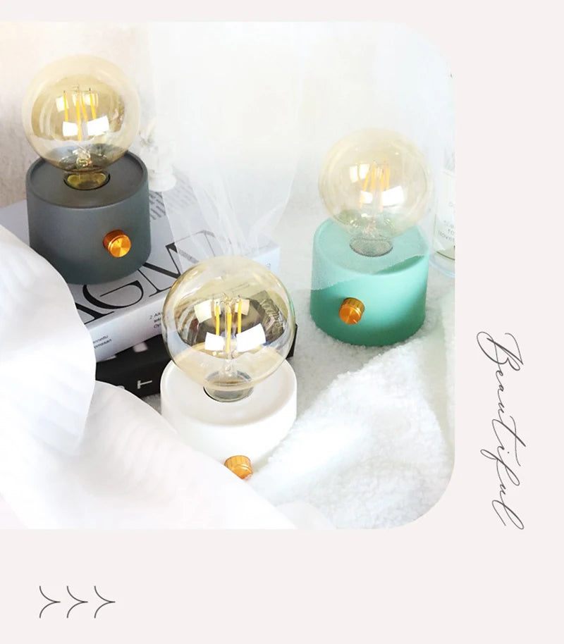 Retro LED Battery Powered Bulb Lamp – Portable Desktop Light for Bedroom Decor