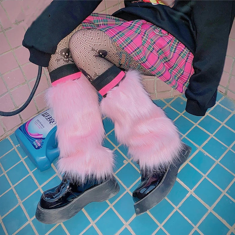 Faux Fur Leg Warmers – Lolita Harajuku Style Boot Covers for Winter Cosplay