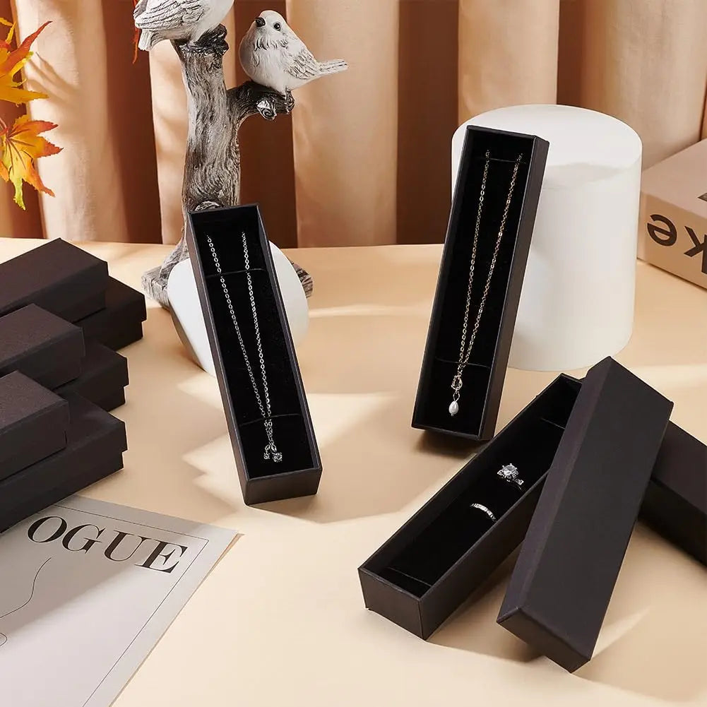 Black Square Jewelry Box – Velvet Display Organizer for Rings and Earrings