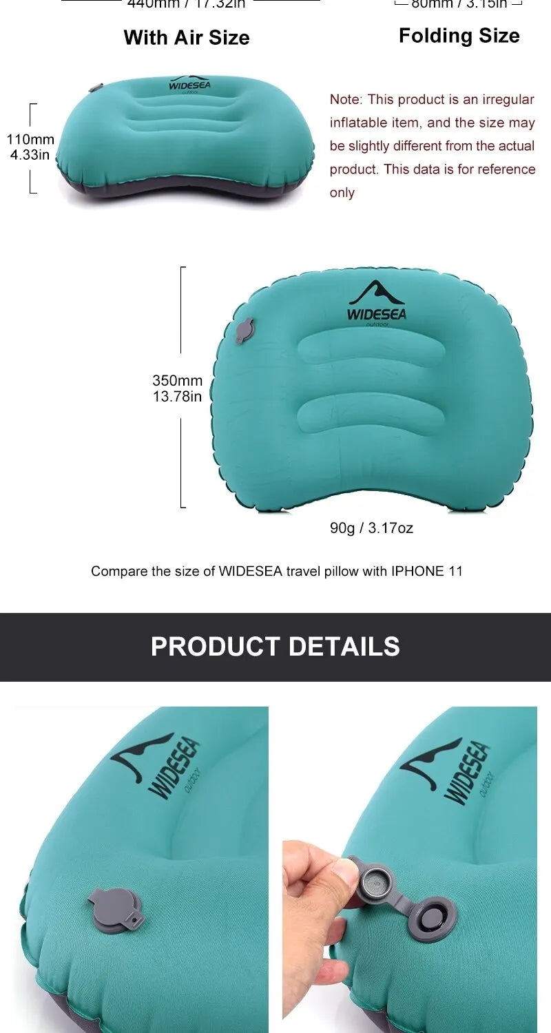 Portable Inflatable Camping Pillow – Compressible Air Cushion for Outdoors
