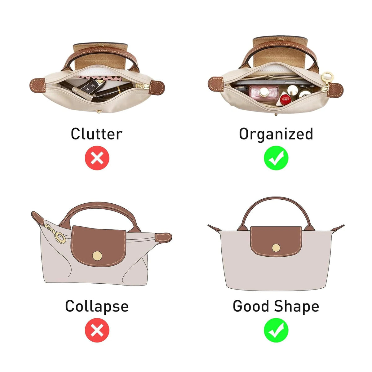 Felt Handbag Organizer – Liner Insert for Longchamp Small Tote Bags