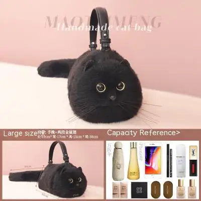 Plush Cat Shoulder Bag – Cute Winter Messenger Purse for Women