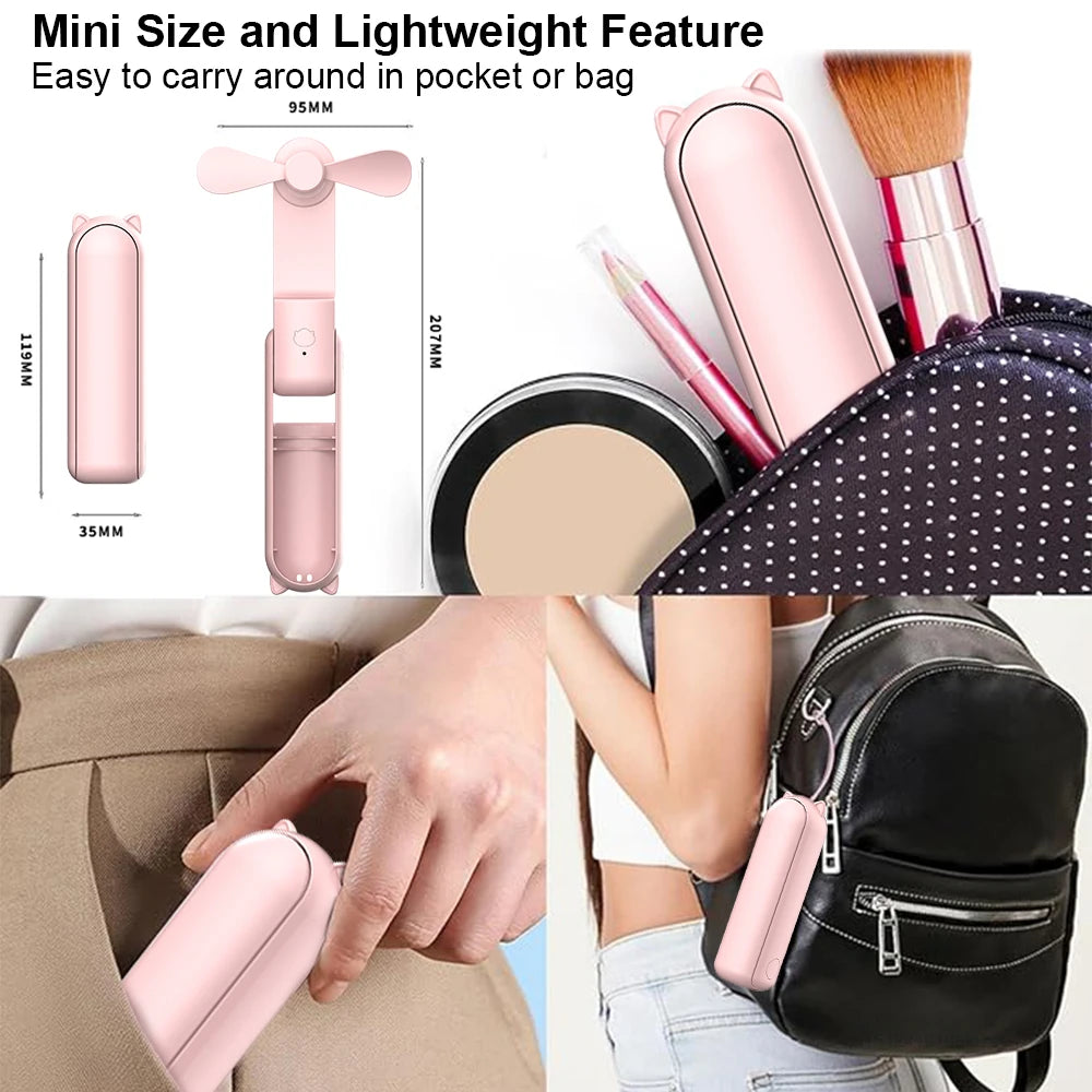 Portable Handheld Cooling Fan – USB Rechargeable Power Bank for Travel