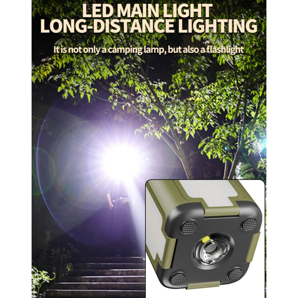 Foldable Solar Camping Light – 2000mAh Power Bank for Outdoor Hiking Tent