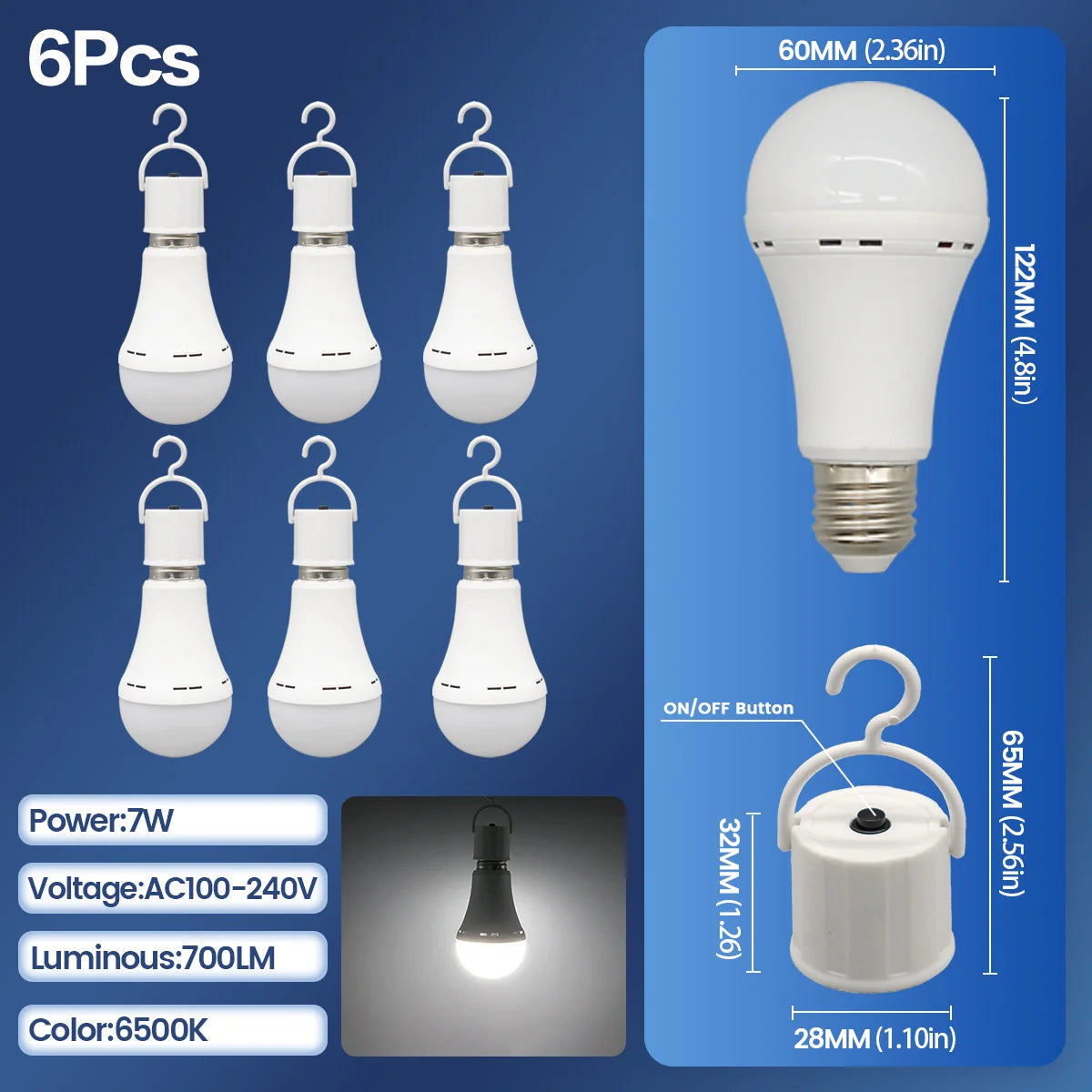 Rechargeable LED Emergency Bulb – Portable 7W Light for Camping and Home Power