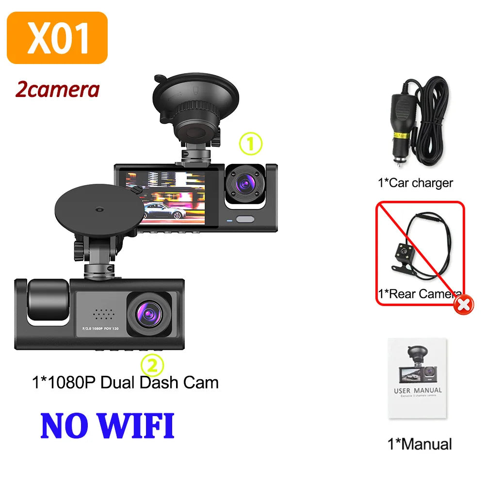 Triple Lens Dash Cam – 1080P Front and Rear Vehicle Recorder for Night Vision