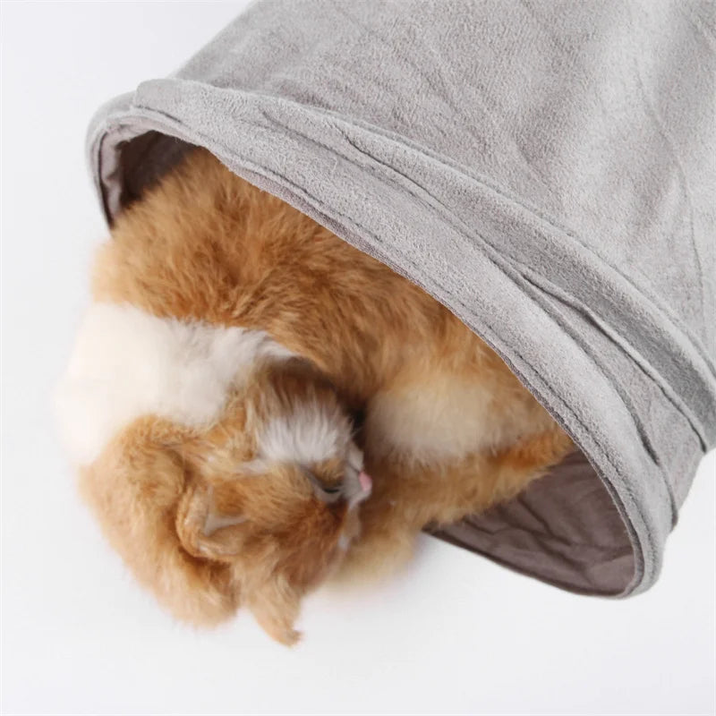 Collapsible S-Shape Cat Tunnel – Grey Suede Crinkle Toy for Indoor Pets